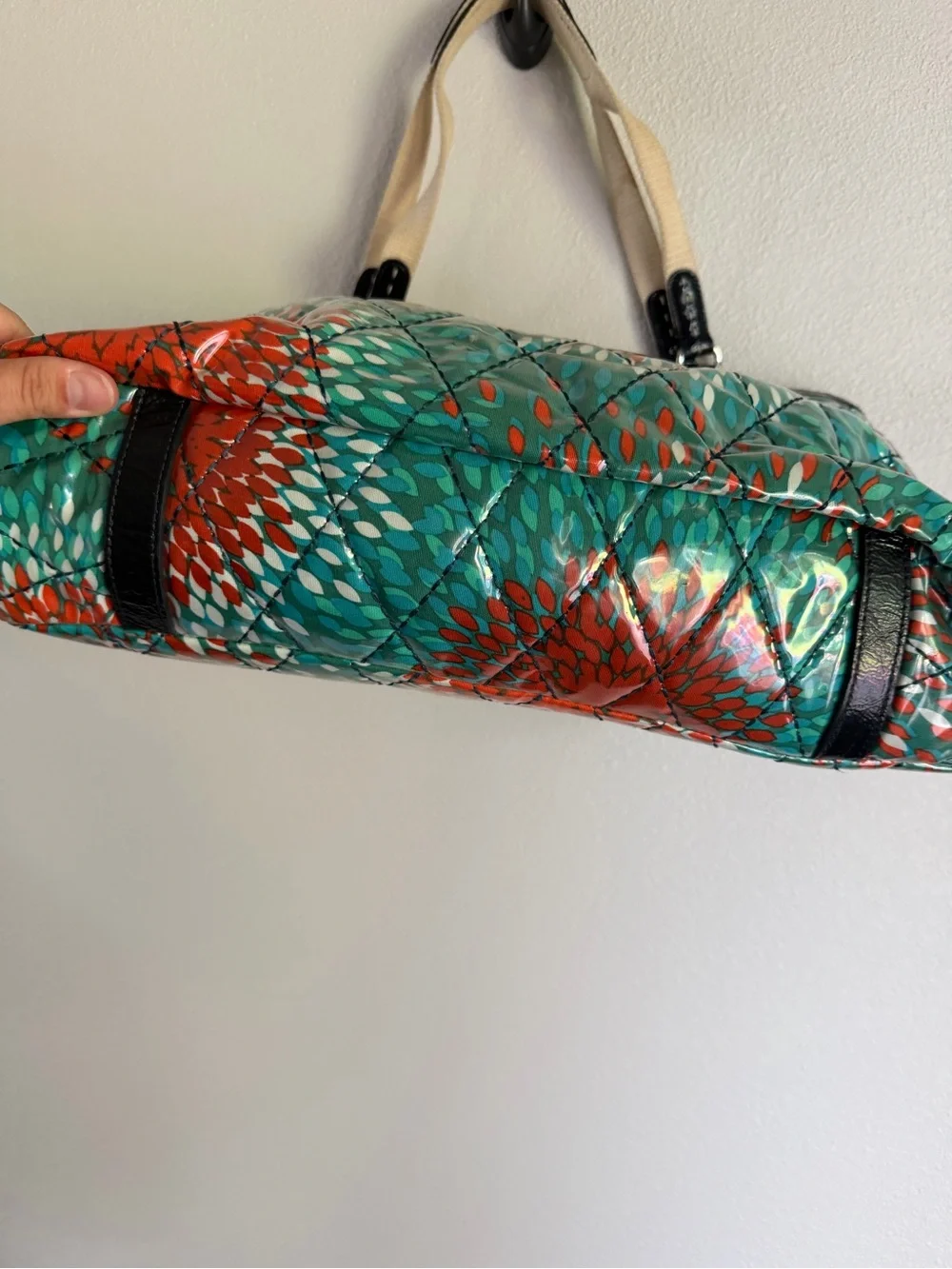 Brighton Purse Laminated Quilted Heart To Heart Large Tote Blue Red
